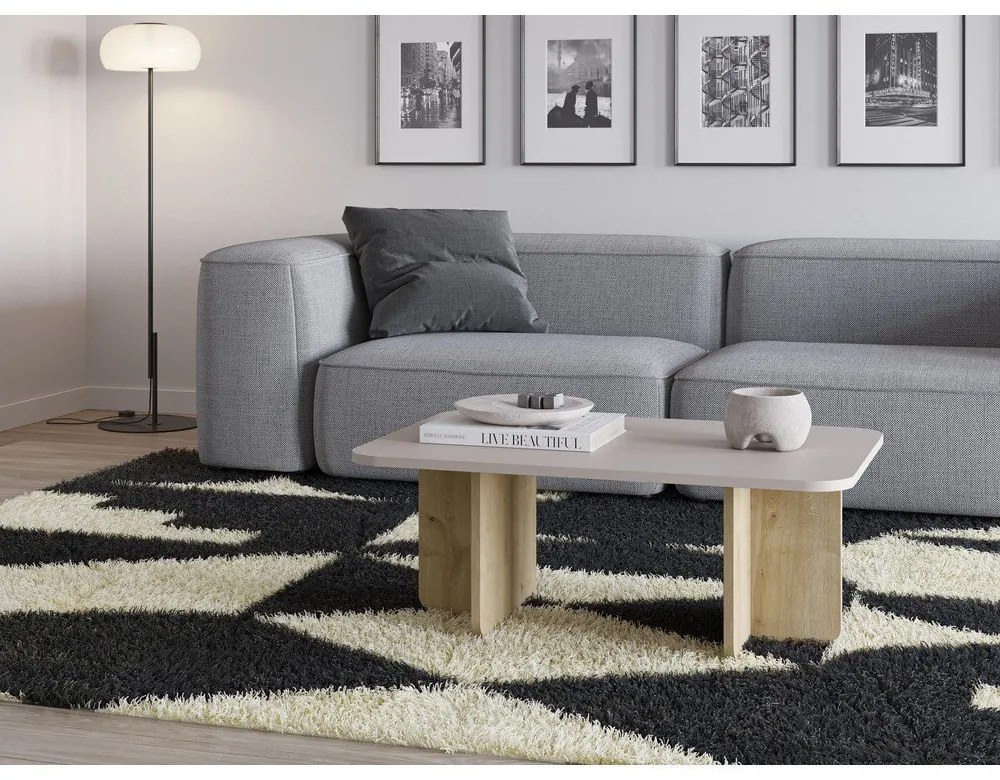 Măsuță de cafea crem/în culoare naturală cu aspect de lemn de stejar 56x100 cm Hillary – Marckeric