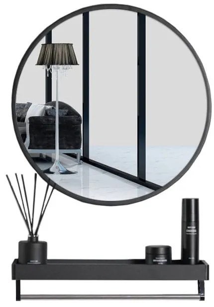 Oglinda rotunda cu raft Culoare negru, BREDO Ø70 cm