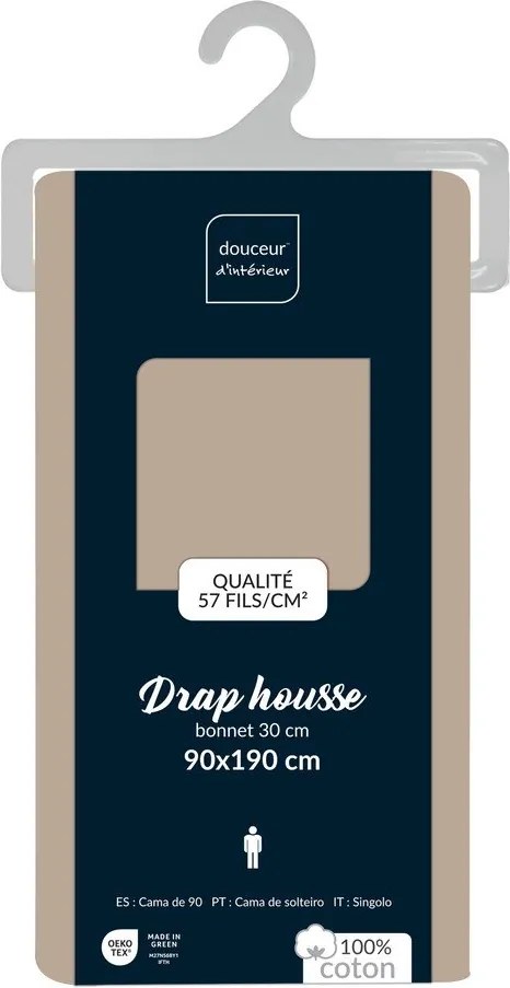 Cearceaf bej din bumbac cu elastic 90x190 cm Lina – douceur d'intérieur