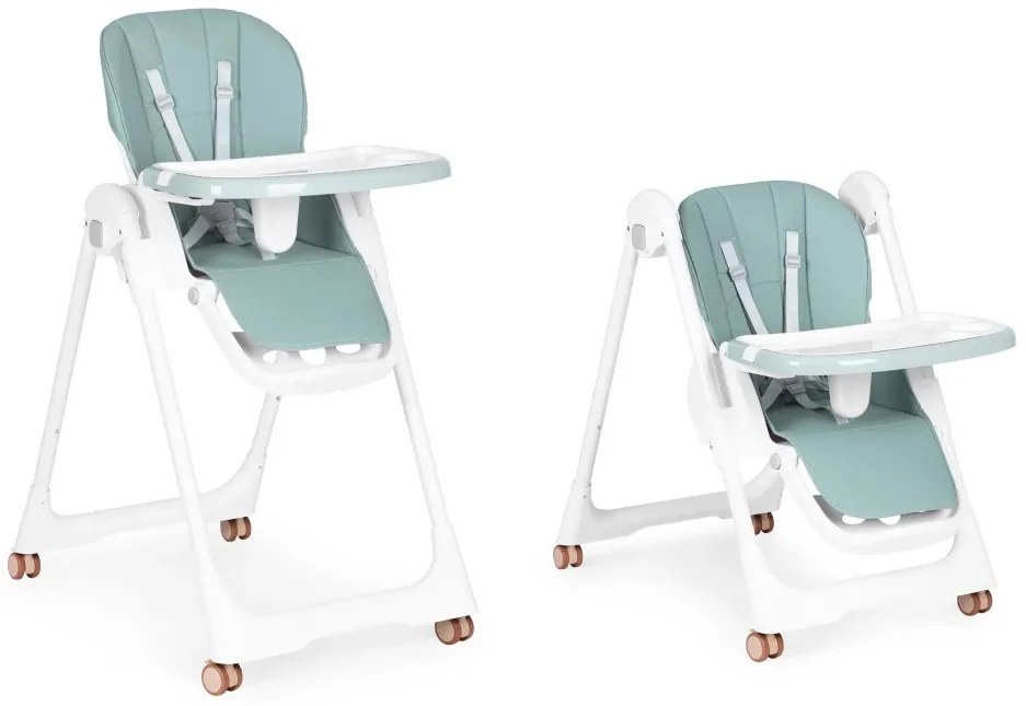 Scaun de hrănire înălțime reglabilă curele din piele ecologică tavă dublă verde