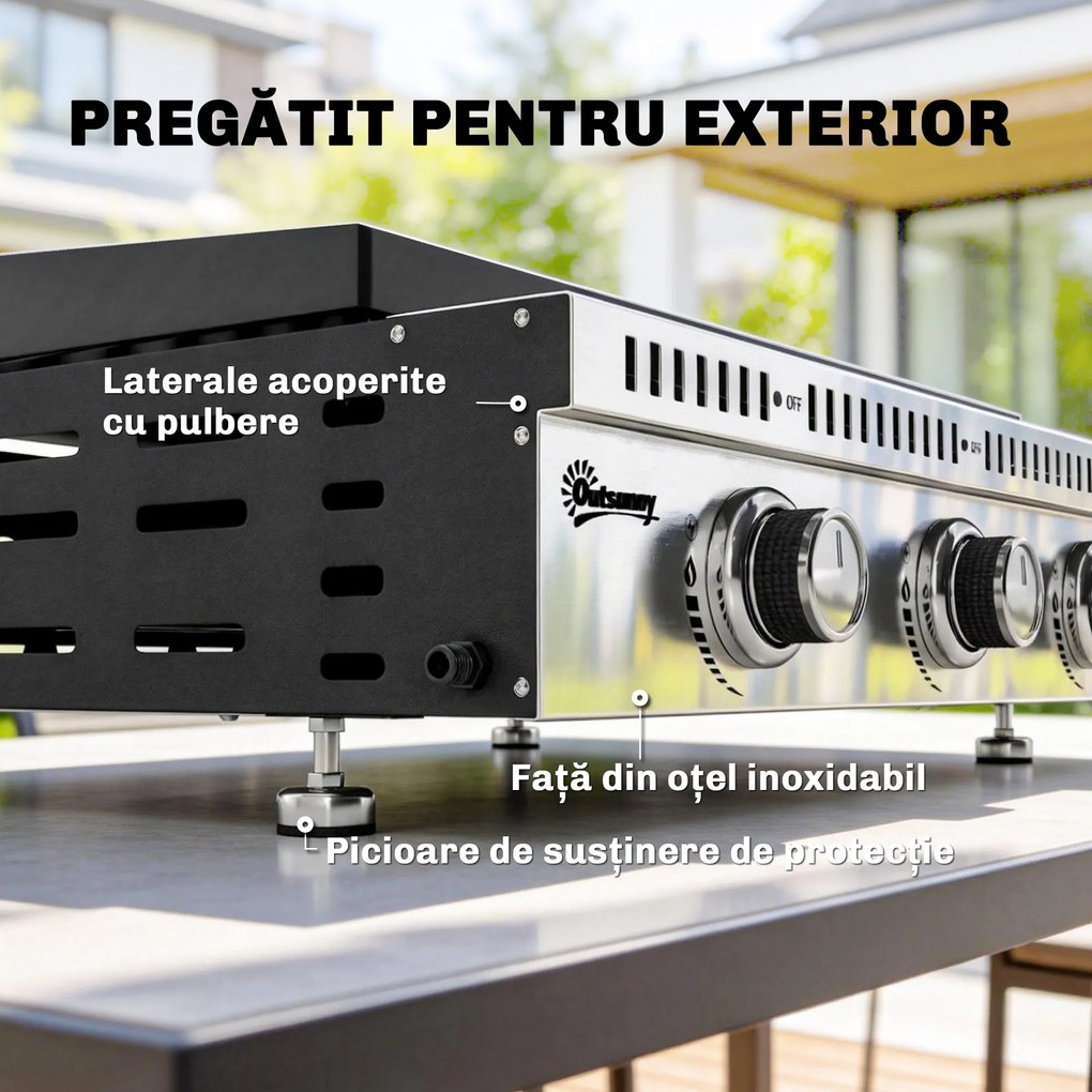 Grătar pe Gaz Outsunny, portabil de masă, cu tavă pentru grăsime, culoare neagră. | Aosom Romania