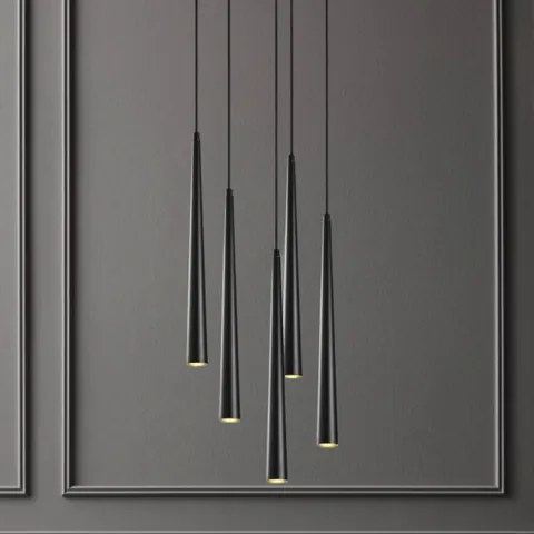 Lustra cu pendule LANA Negru, 43x135 cm, LED 2700 k, 3 W, Metal/Sticla, Birou/Living/Bucatarie, Auriu/Negru