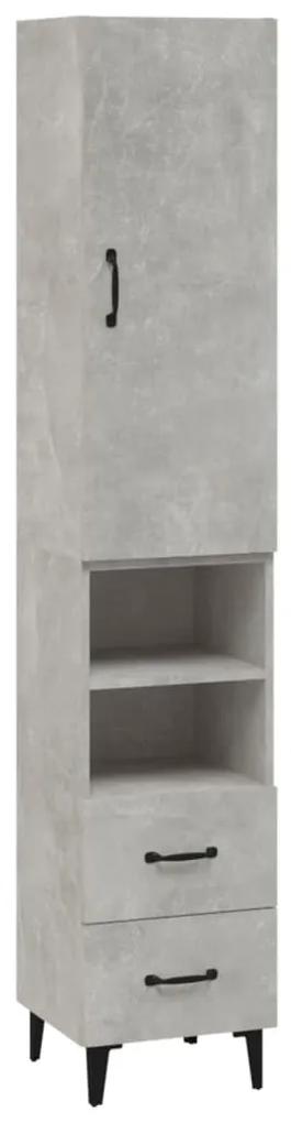 Dulap inalt, gri beton, 34,5x34x180 cm, lemn prelucrat 1, Gri beton, 2 Sertare