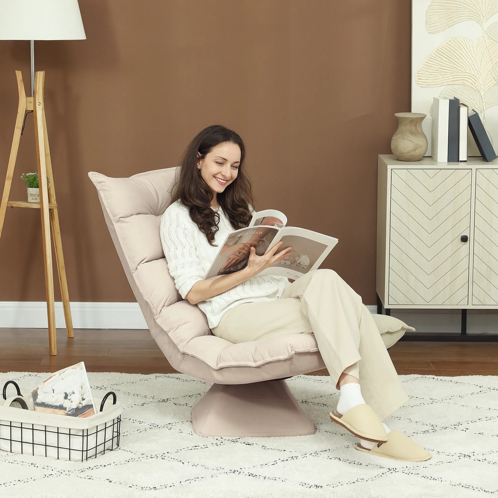 HOMCOM Fotoliu relax fotoliu lounge design spătar căptușit reglabil pivotant 360° acoperire din lin bej | Aosom Romania