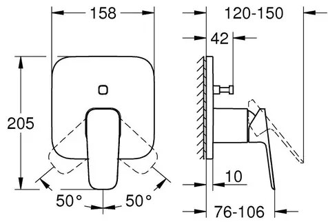 Baterie cada-dus incastrata Grohe Cubeo negru mat fara corp ingropat