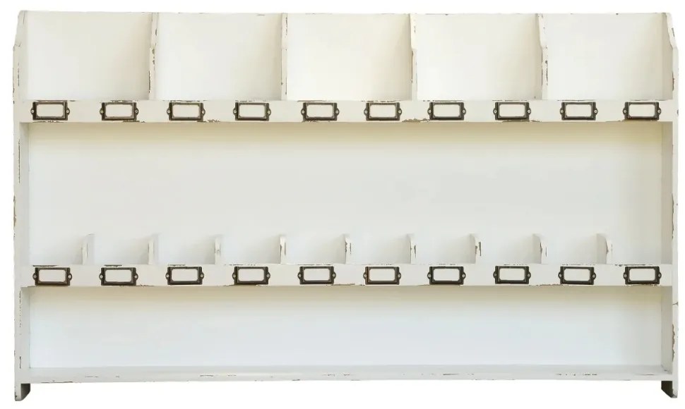 Etajeră de perete din lemn masiv, cu 15 compartimente, finisaj antichizat