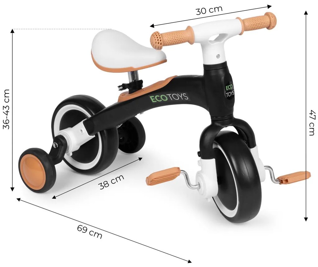 Bicicletă de jogging 3-in-1 cu pedale și roți laterale negru