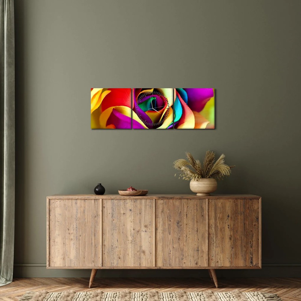 Tablou - Trandafir colorat (cu ceas) (90x30 cm)