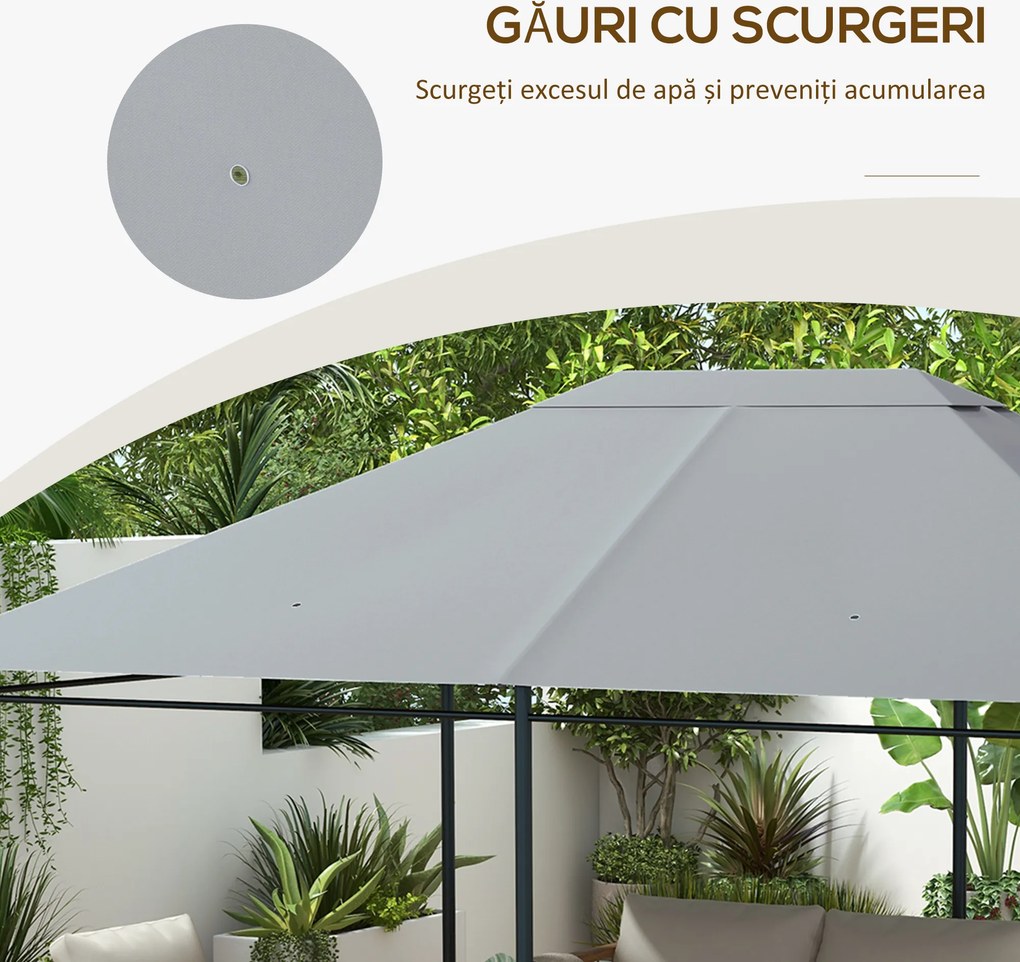 Outsunny Acoperiș de Schimb pentru Foișor, Rezistent la Intemperii, 397 x 297 cm, Gri Deschis | Aosom Romania