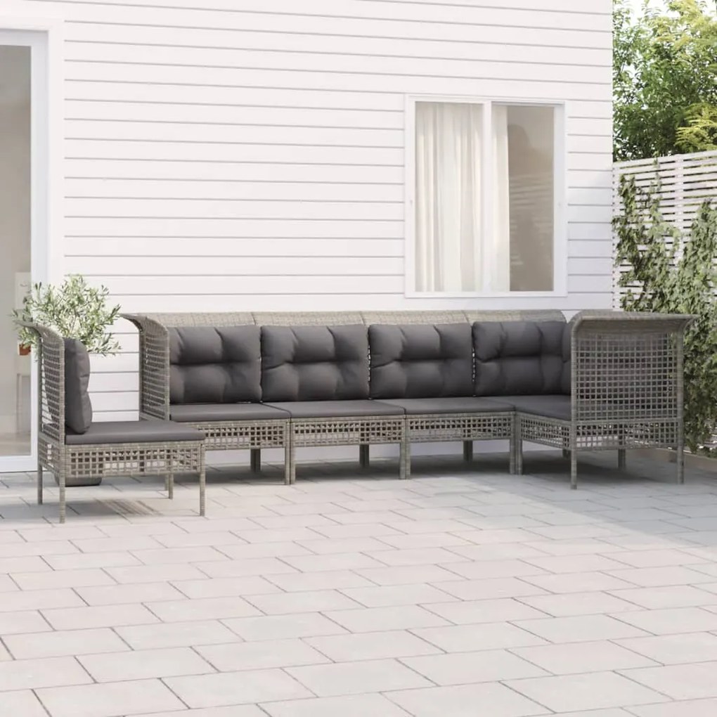 vidaXL Set mobilier de grădină cu perne, 6 piese, gri, poliratan