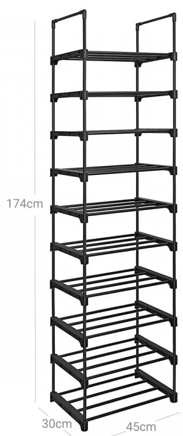 Suport pantofi cu 10 rafturi, metal / plastic, negru, Vasagle