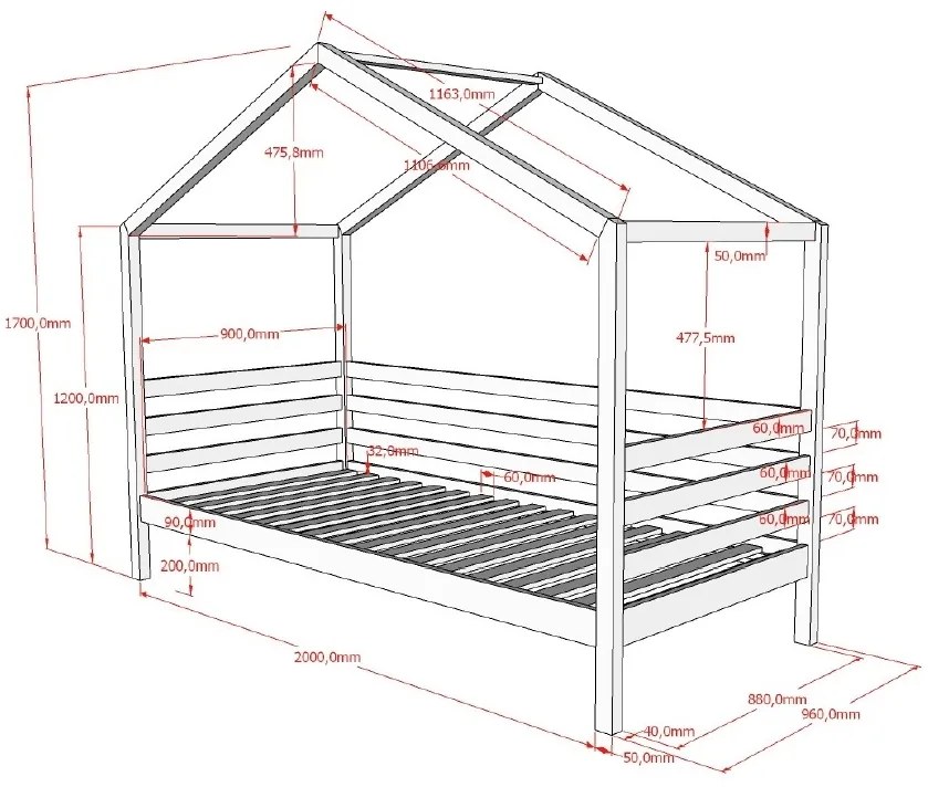 Set DALLAS în alb format dintr-un Pat copii Vipack (90 x 200 cm) și un sertar.