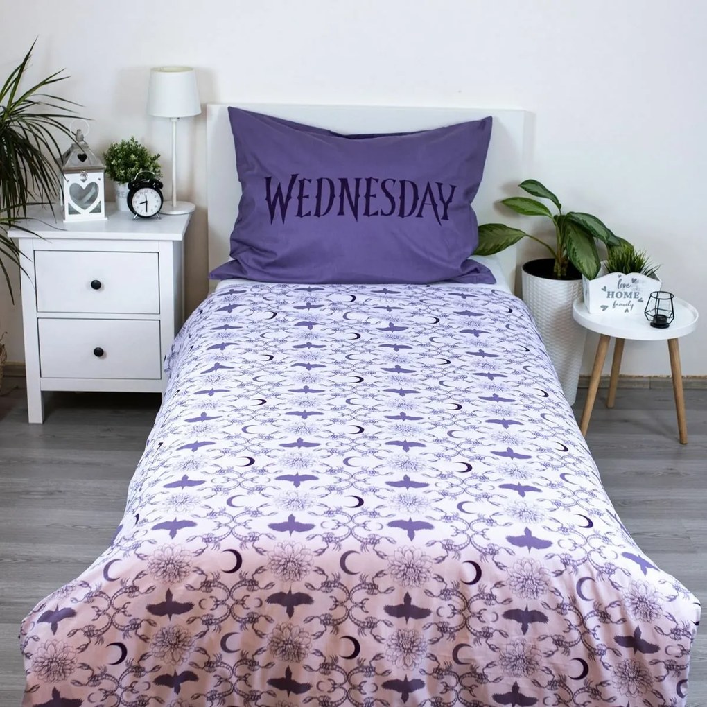 Jerry Fabrics Lenjerie de pat din bumbac WednesdayPurple, 140 x 200 cm, 70 x 90 cm