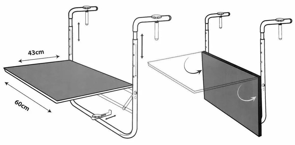 Masă de balcon pliabilă 60 x 40 cm, antracit
