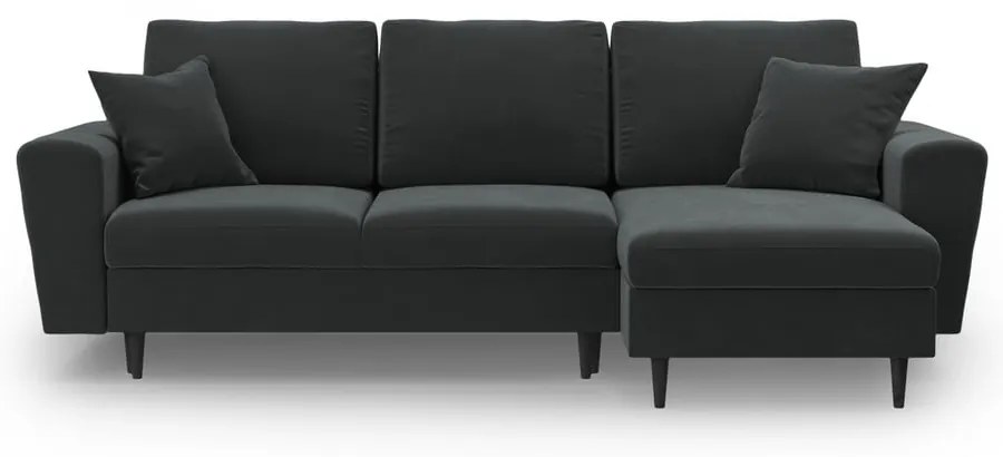 Colțar gri închis extensibil, cu spațiu de depozitare cu tapițerie din catifea Kyoto – Cosmopolitan Design