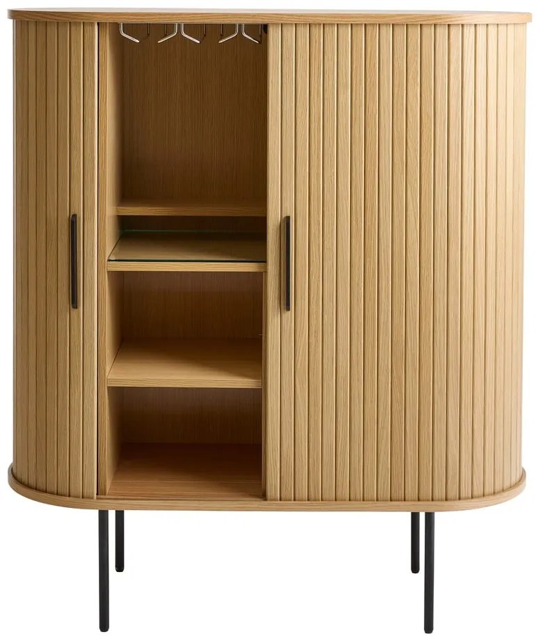 Dulap vinotecă în culoare naturală cu aspect de lemn de stejar cu ușă glisantă 100x118x40 cm Nola – Unique Furniture