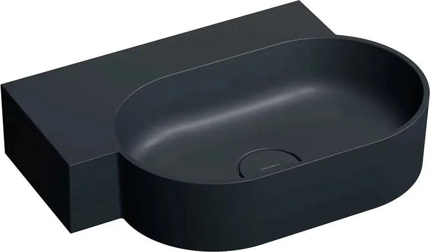 Lavoar suspendat Omnires Ovo M+ finisaj negru lava mat 55.5 cm stanga