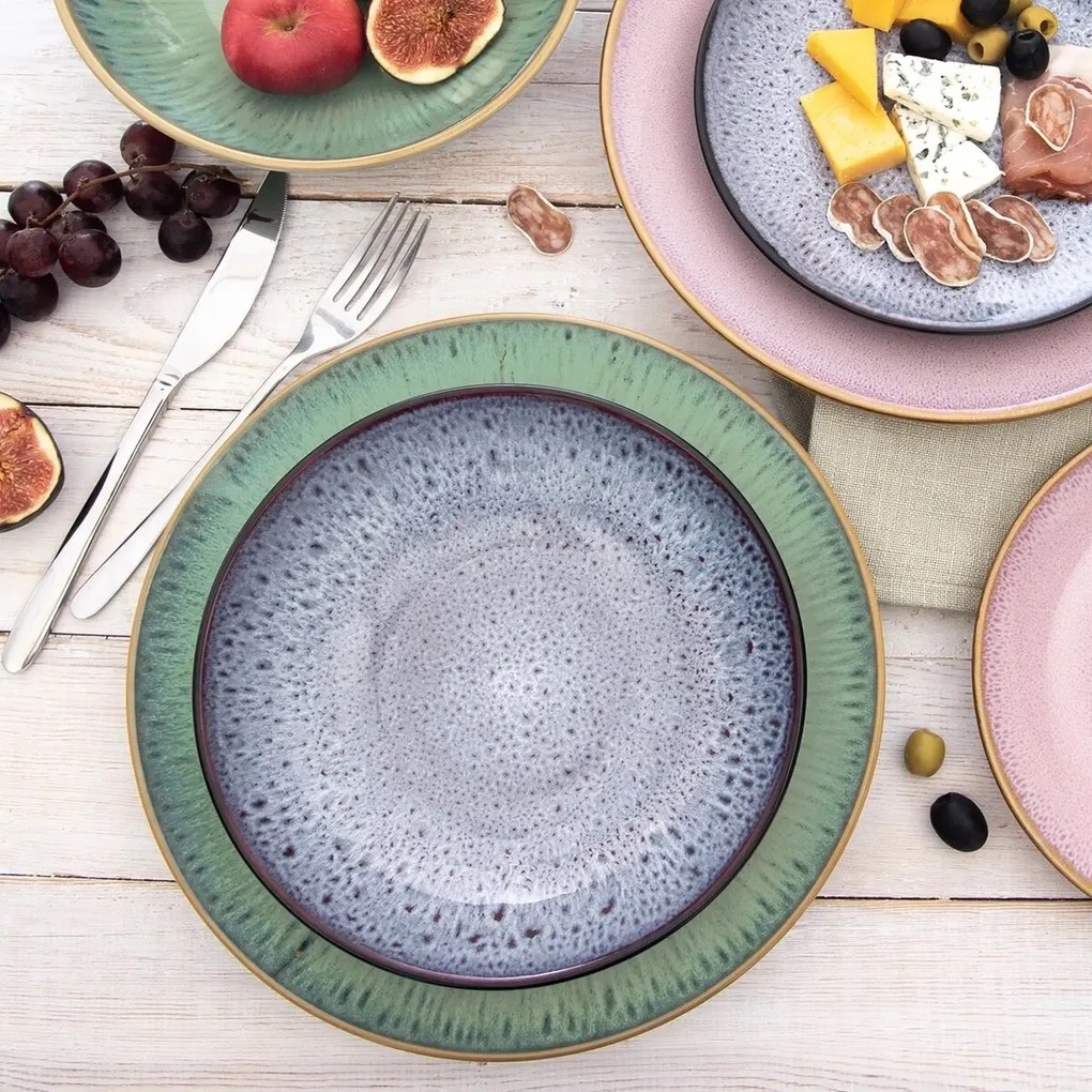 Orion Set de farfurii ceramice adânci Glaze verde27 cm, 6 buc.