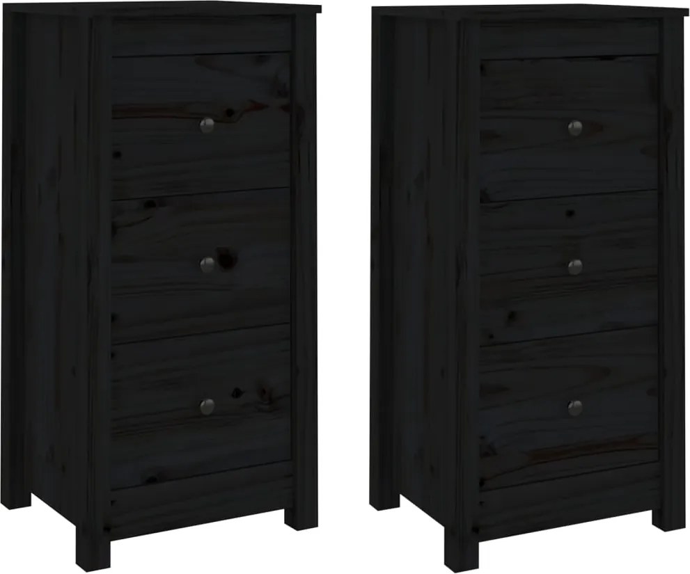 vidaXL Servante, 2 buc., negru, 40x35x80 cm, lemn masiv de pin