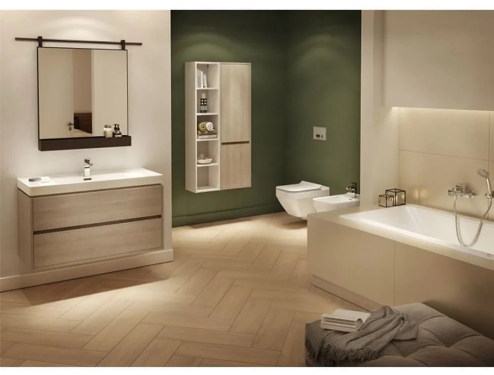 Dulap baie suspendat Cersanit Crea pentru lavoar incastrabil, 80 cm, stejar Stejar