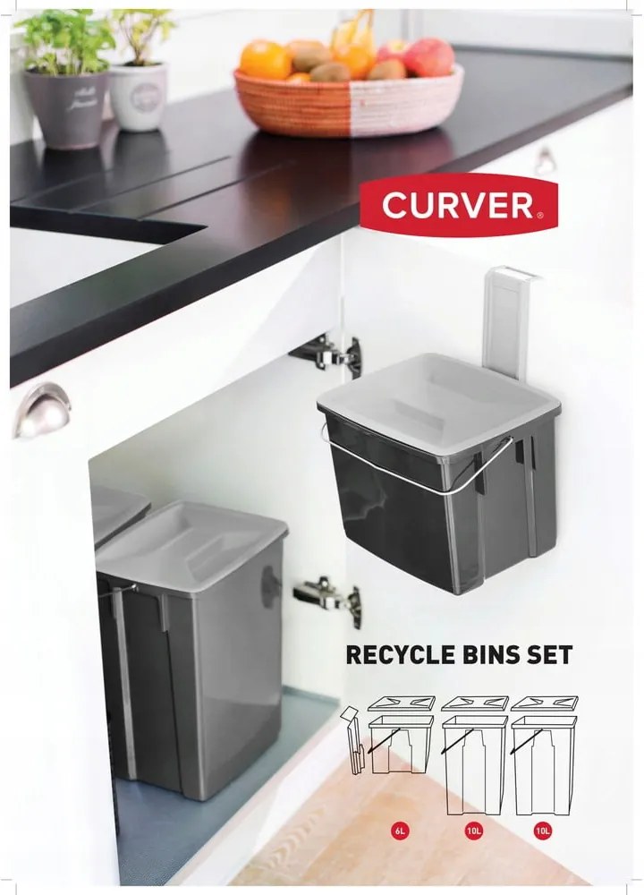 Coșuri de gunoi negre 3 buc. pentru reciclare 2x10+6 l din plastic Biobox – Curver