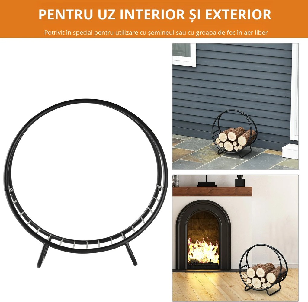 Outsunny Suport pentru lemne de foc Suport lemne in forma de cos design ridicat Greutate maxima 15 kg, negru 45x29.5x47cm | Aosom Romania