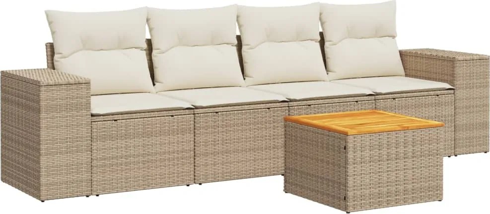 vidaXL Set canapele de grădină cu perne, 5 piese, bej, poliratan