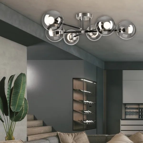 Lustră aplicată MALENA 6xE14/5W/230V crom mat/fumuriu