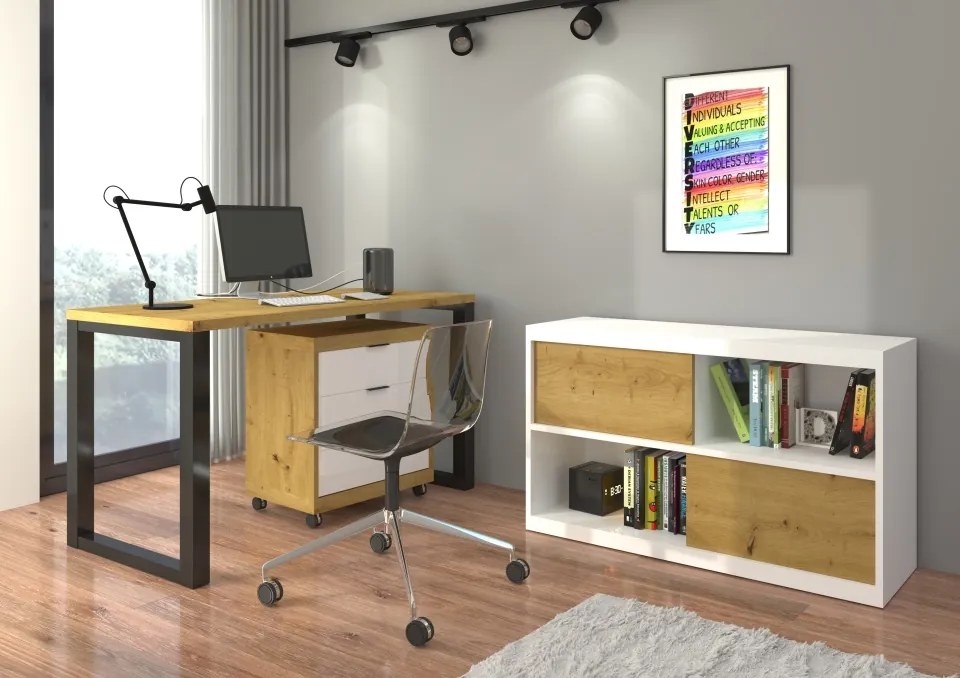 Birou MARO I – 135x65x75.2 cm – Stejar Artisan / Negru+Alb