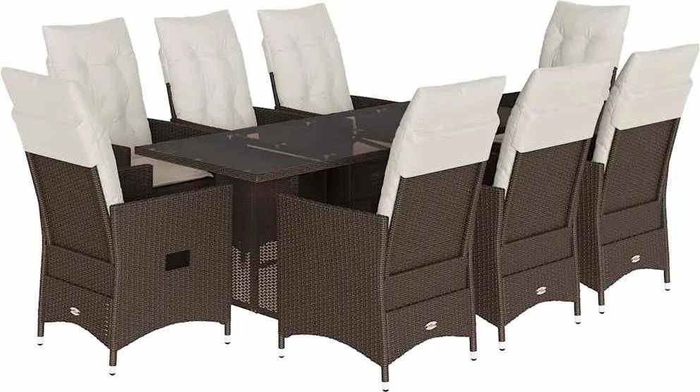 vidaXL Set mobilier de grădină cu perne, 9 piese, maro, poliratan