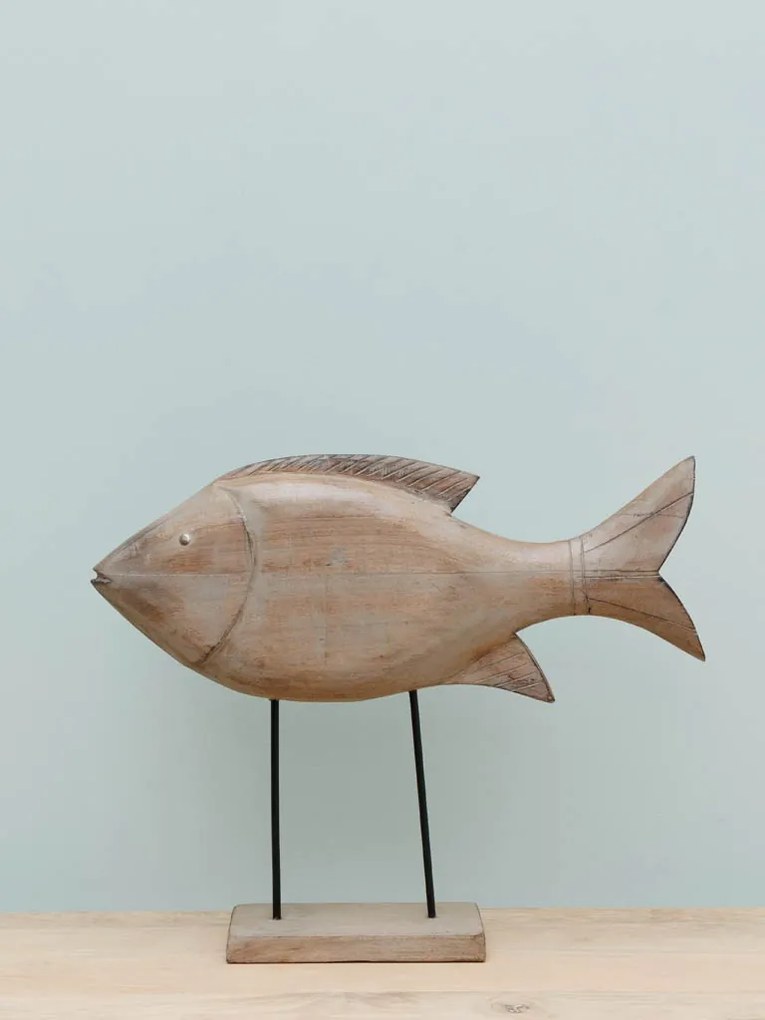 Decoratiune in forma de peste, din lemn reciclat, H51 Wooden Fish