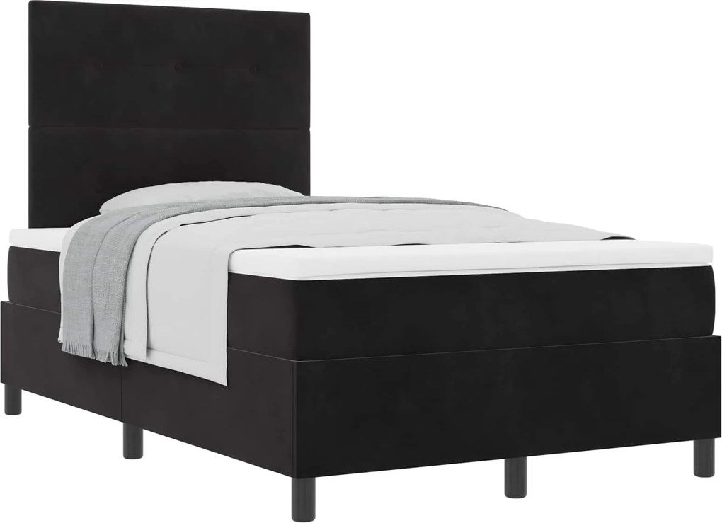 vidaXL Pat cu arcuri cu saltea cu headboard Negru 120 x 190 cm Catifea