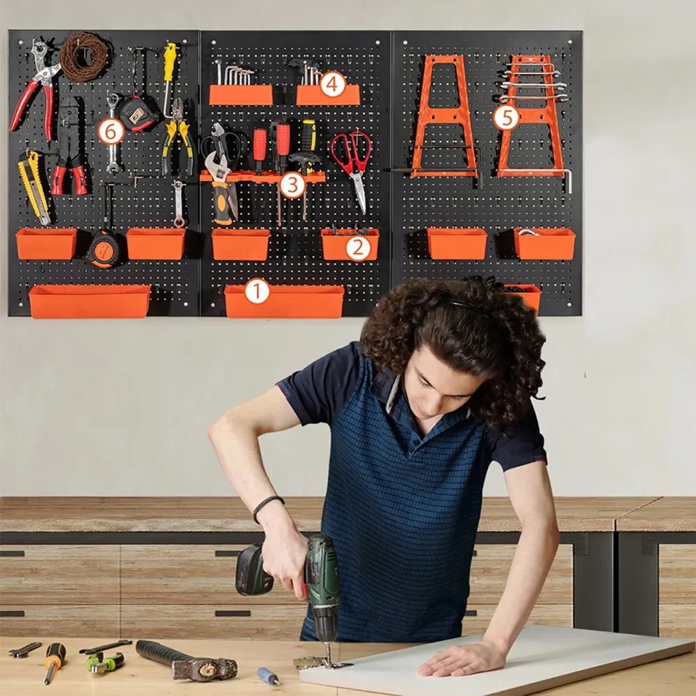 Organizator metalic pentru scule cu 9 compartimente și cârlige