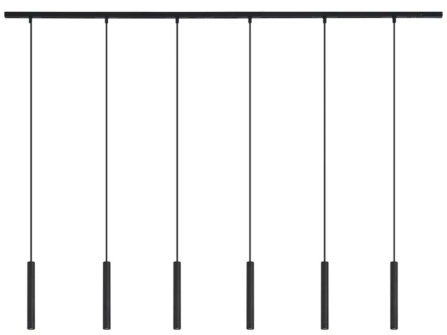 Sistem de iluminat modern pe șină cu 6 lămpi suspendate negre monofazat - Slimline Keno