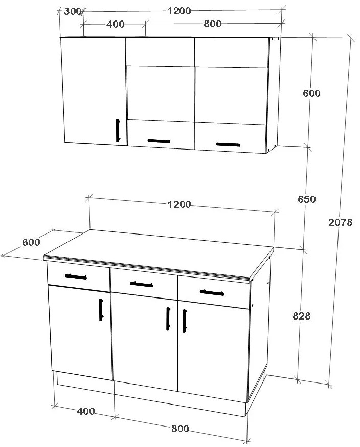 Set Bucatarie Karo V3, Alb, Blat Thermo 28 mm, L 120 cm