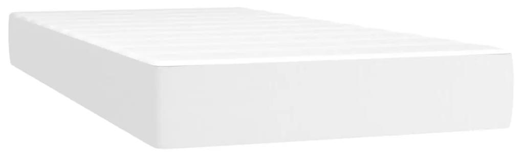 Pat box spring cu saltea, alb, 80x200 cm, piele ecologica Alb, 80 x 200 cm, Nasturi de tapiterie