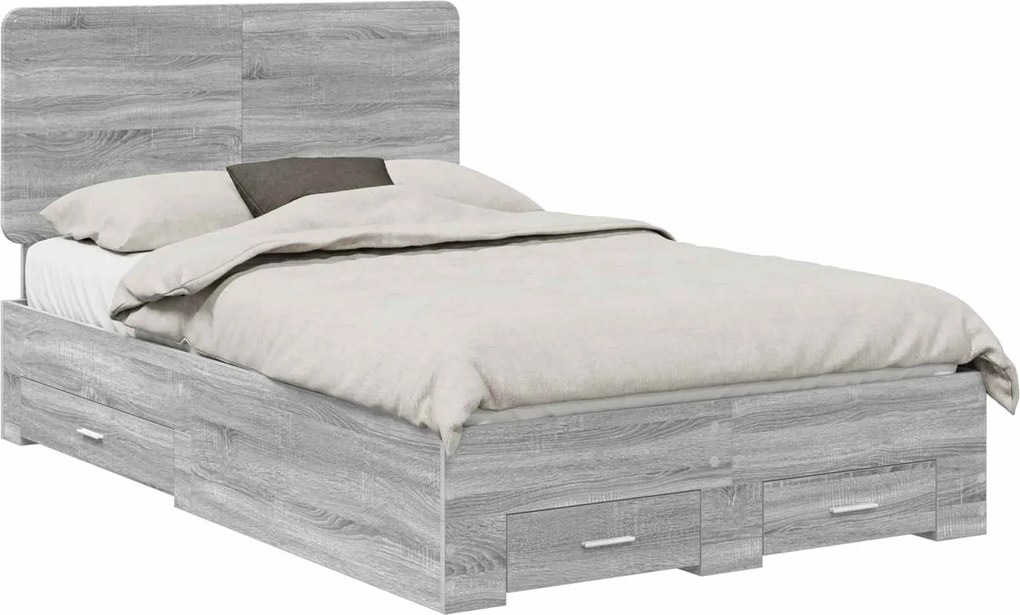 vidaXL Cadru de pat cu headboard Gri Sonoma 120 x 190 cm Lemn compozit