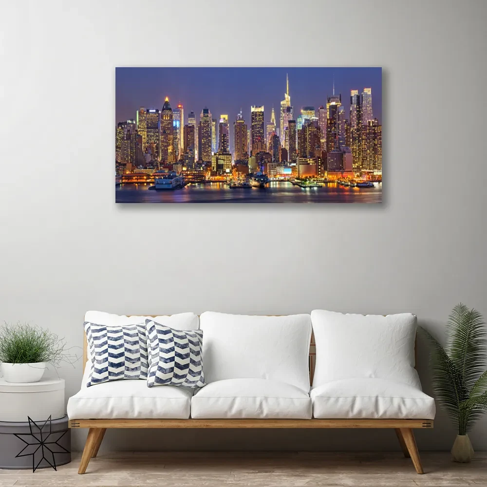 Tablou pe panza canvas Oraș Case Violet Galben Maro