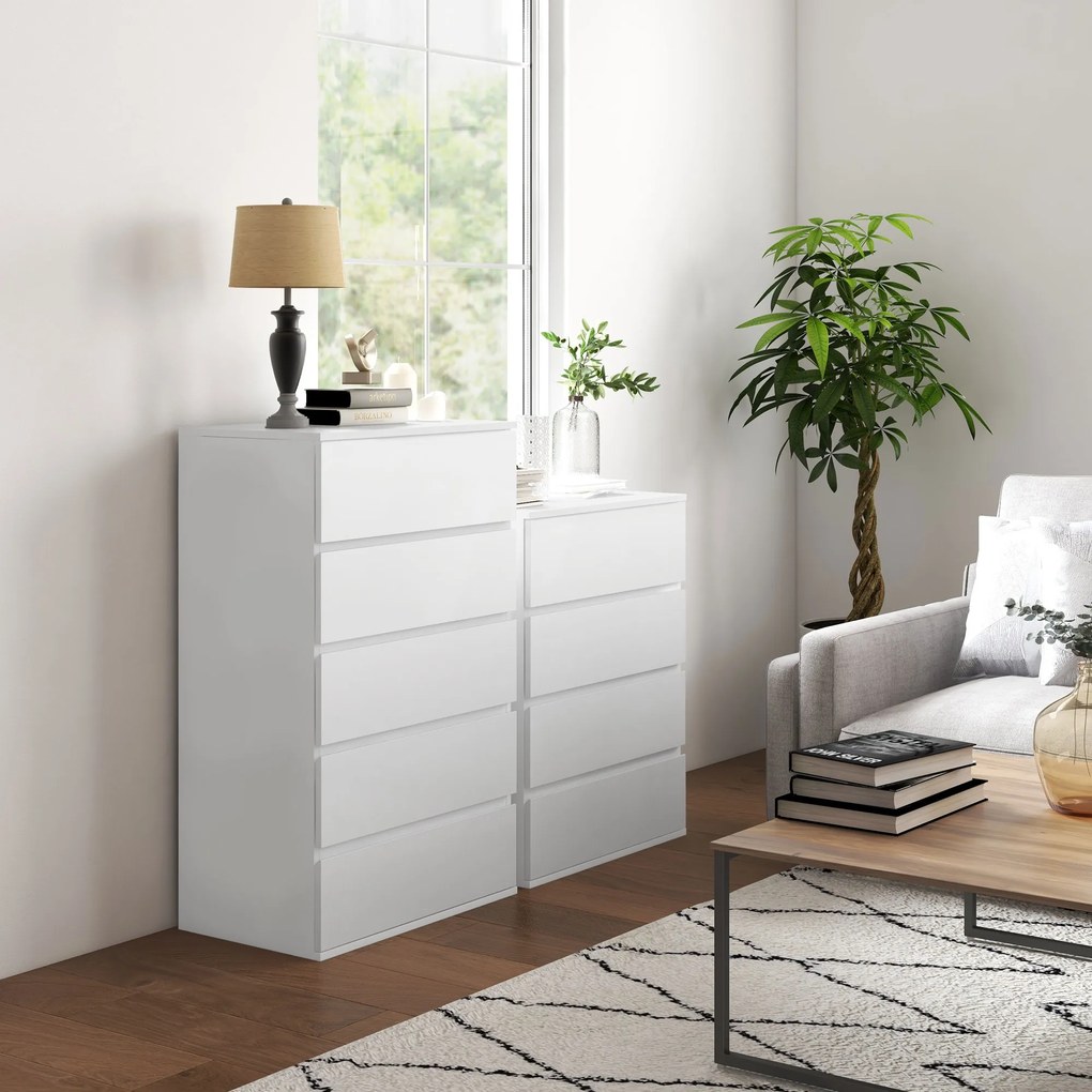 HOMCOM Comodă cu 4 Sertare, Organizator de Depozitare cu Ghidaje Metalice și Mânere cu Caneluri, 60x40x80 cm, Alb | Aosom Romania