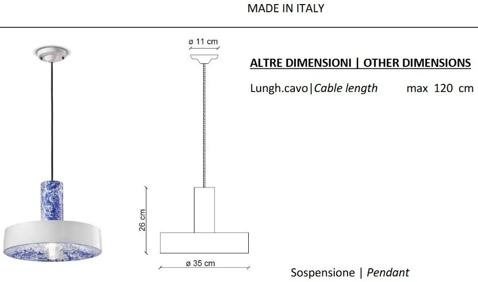 Pendul design italian realizat manual din ceramica PI, D.35cm