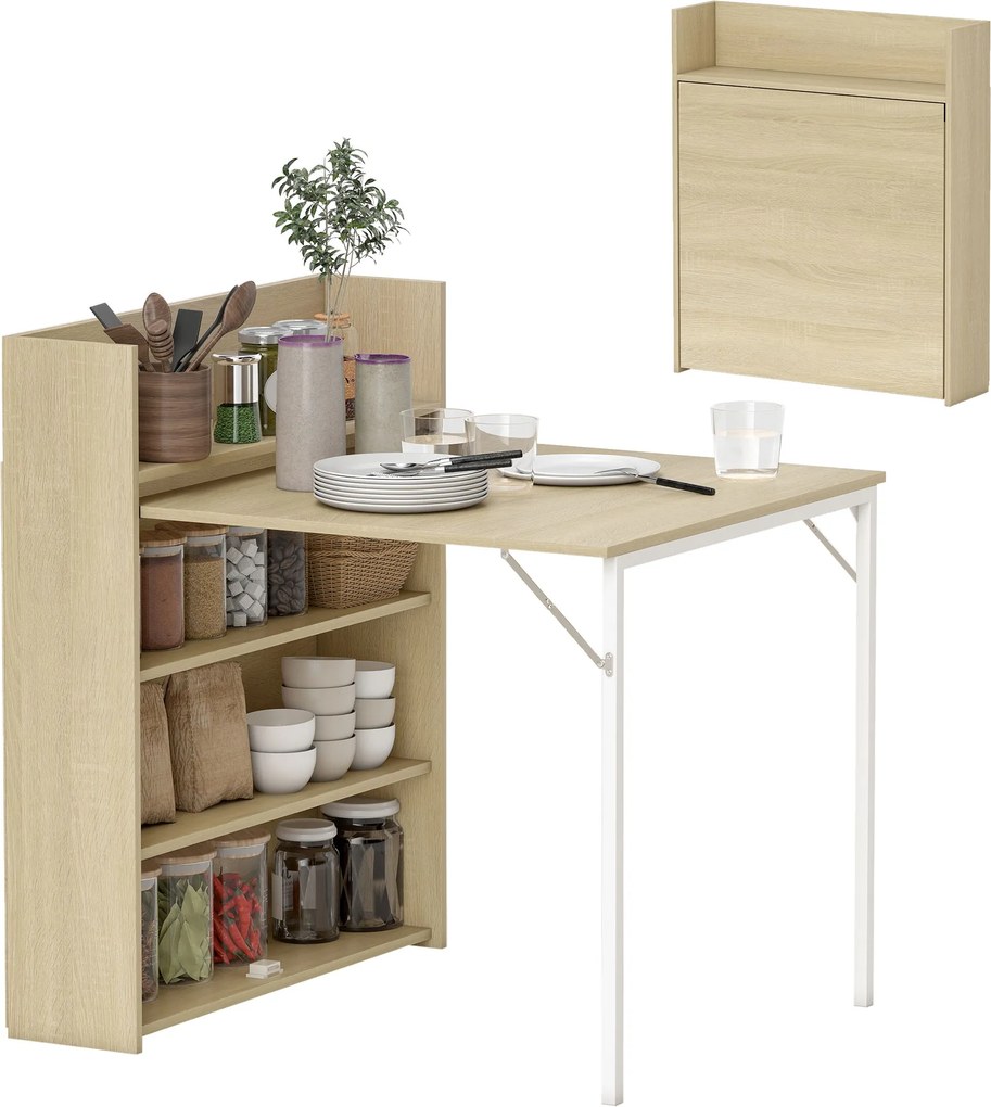 HOMCOM Masă pliabilă cu raft, design industrial, economisire de spațiu, pentru spații mici, 78,5 x 91 x 93 cm, Stejar | Aosom Romania