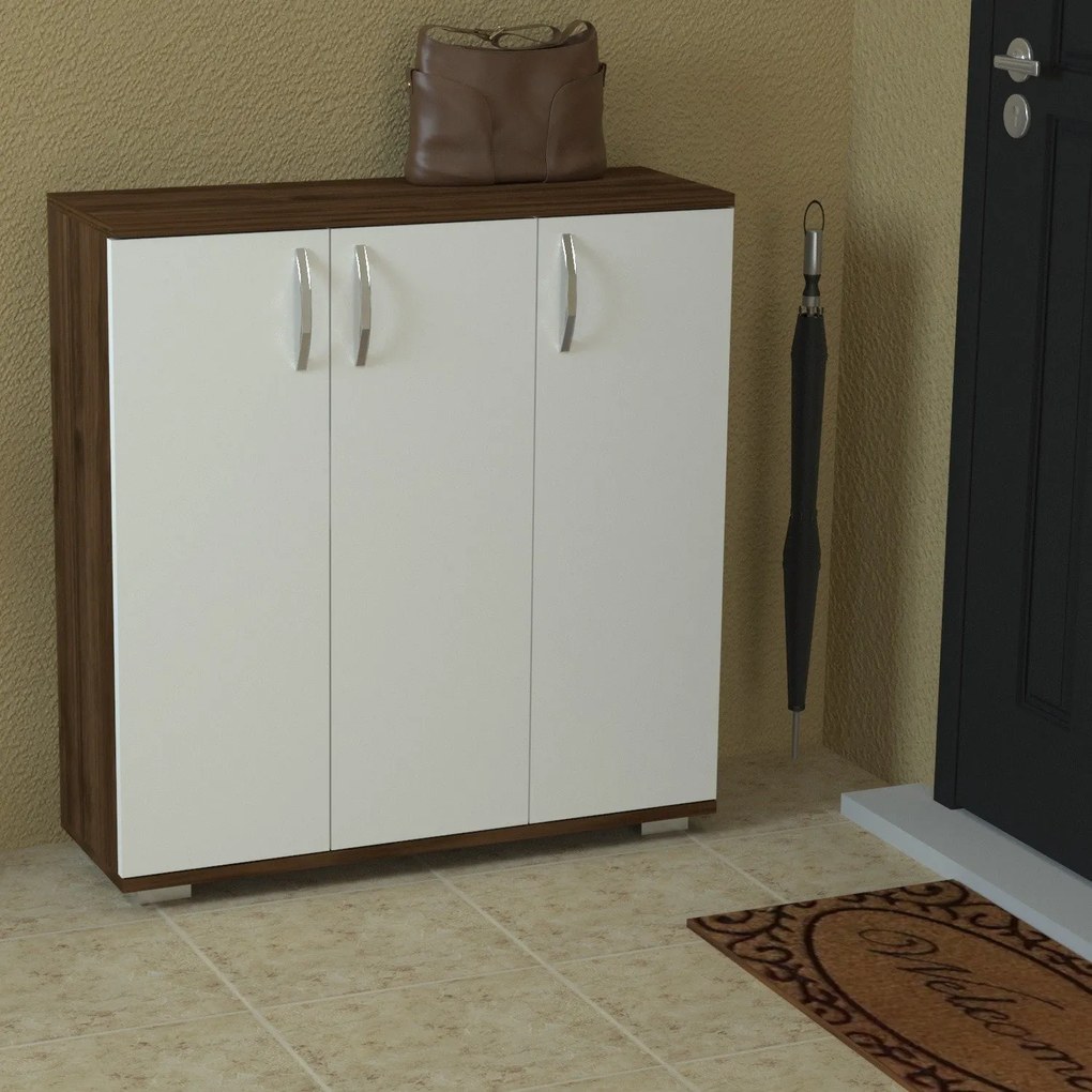 Comodă pentru pantofi Sinem - White, Walnut