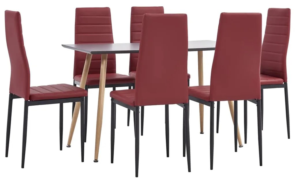 3053829 vidaXL Set mobilier de bucătărie, 7 piese, roșu bordo piele ecologică