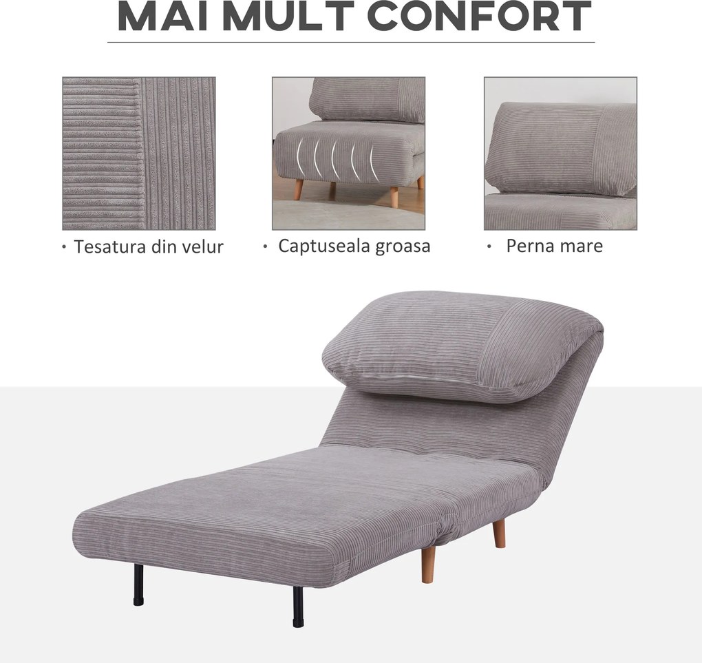 HOMCOM Fotoliu Extensibil 2-În-1 Reglabil pe 3 Niveluri cu Șezut Mare, Canapea Extensibilă, 82x87x89 cm, Verde | Aosom Romania