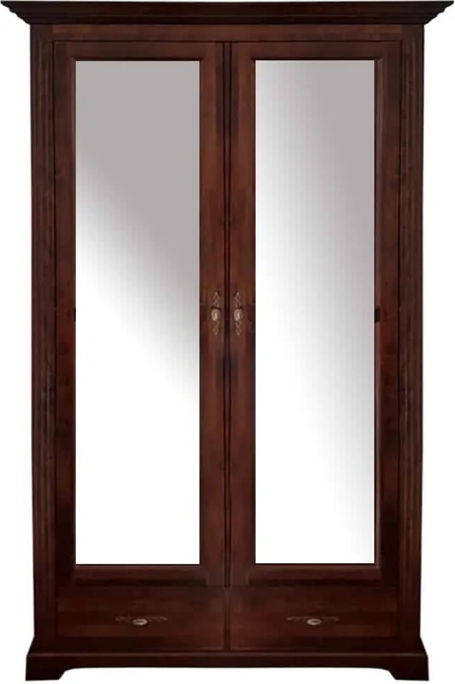 Dulap lemn masiv nuc Preston 2 Uși cu Oglinzi, 113 × 61 × 207 cm
