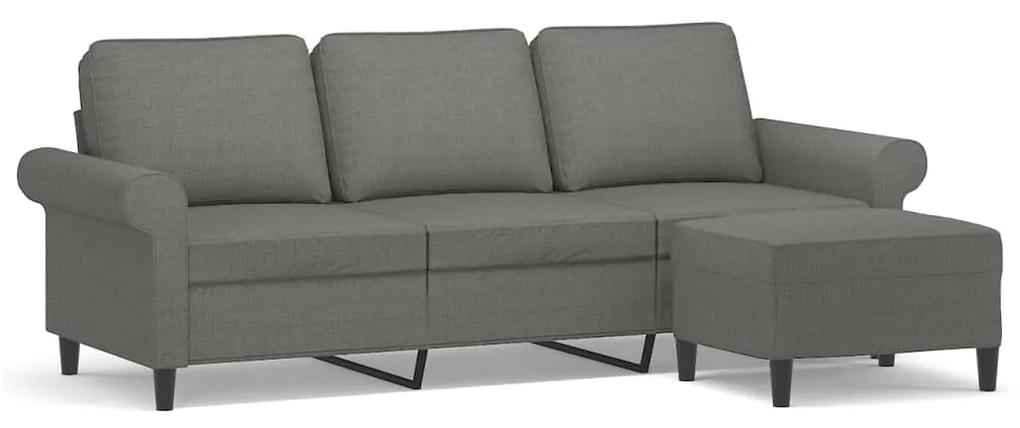 Canapea cu 3 locuri si taburet, gri inchis, 180 cm, textil Morke gra, 212 x 77 x 80 cm