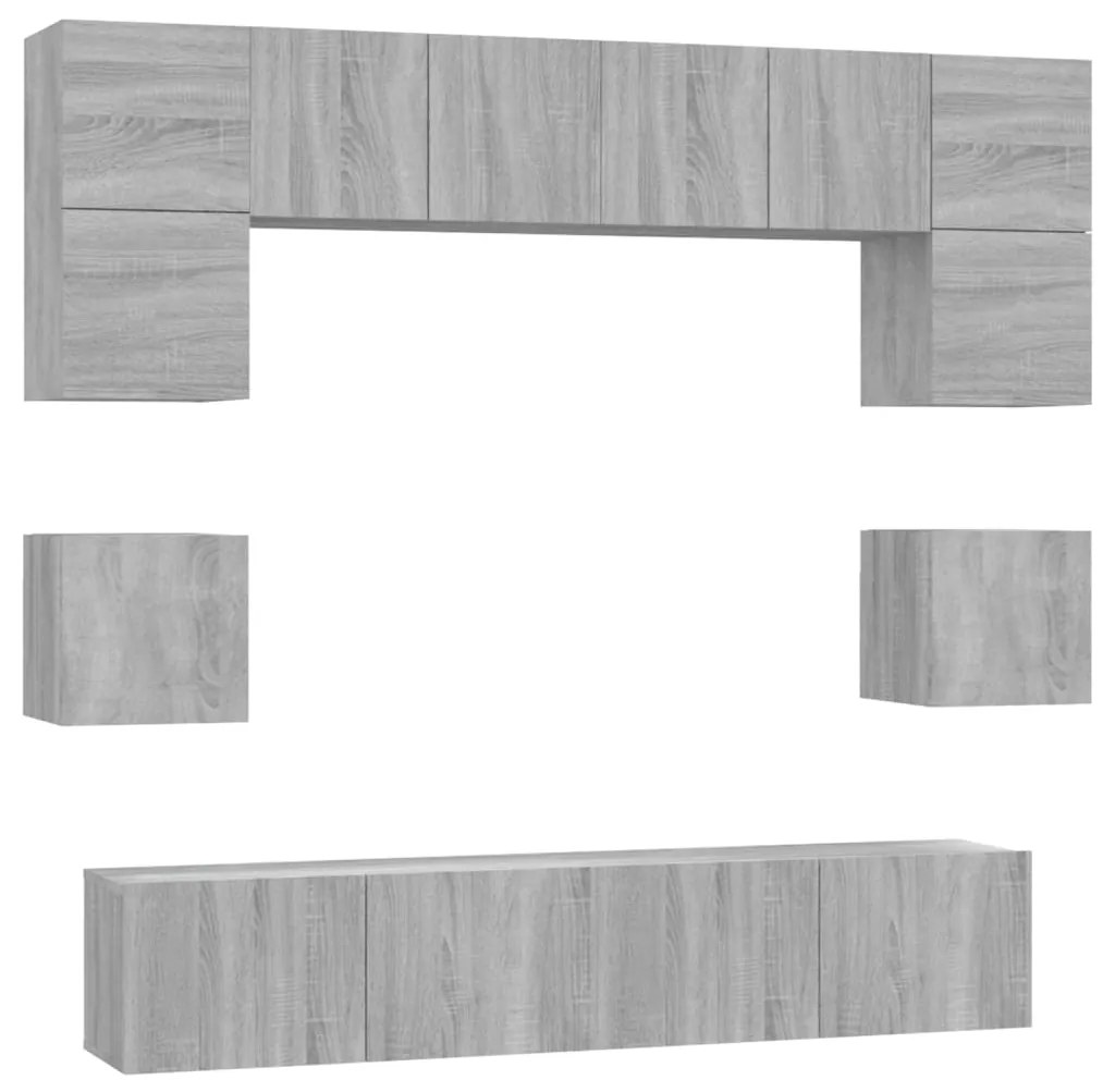 3114412 vidaXL Set dulap TV, 8 piese, gri sonoma, lemn prelucrat