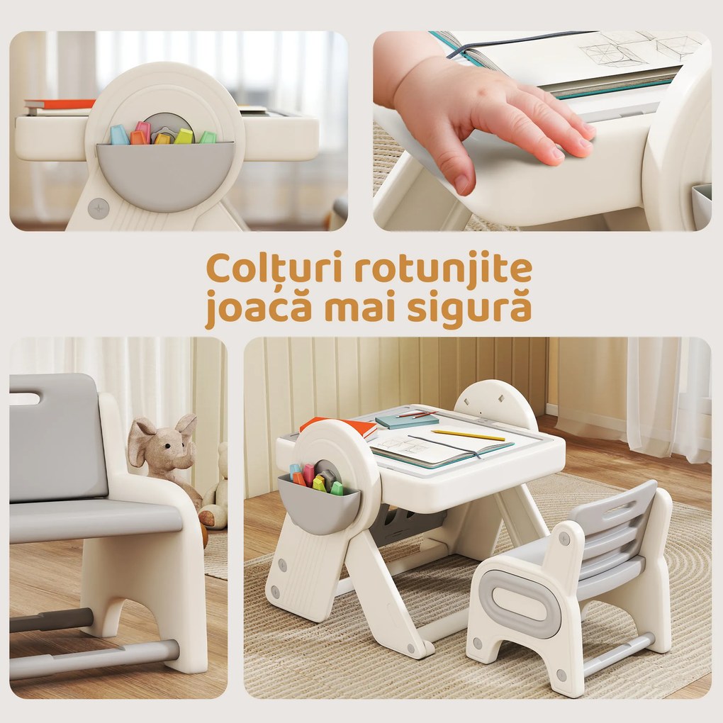 AIYAPLAY Set Masă și Scaun pentru Copii 3 în 1 cu Masă de Construcție, Tablă, Suport Convertibil și Containere, Masă Multiactivitate cu Scaun de Plastic pentru Copii 2-4 Ani pentru Cameră Copii | Aosom Romania