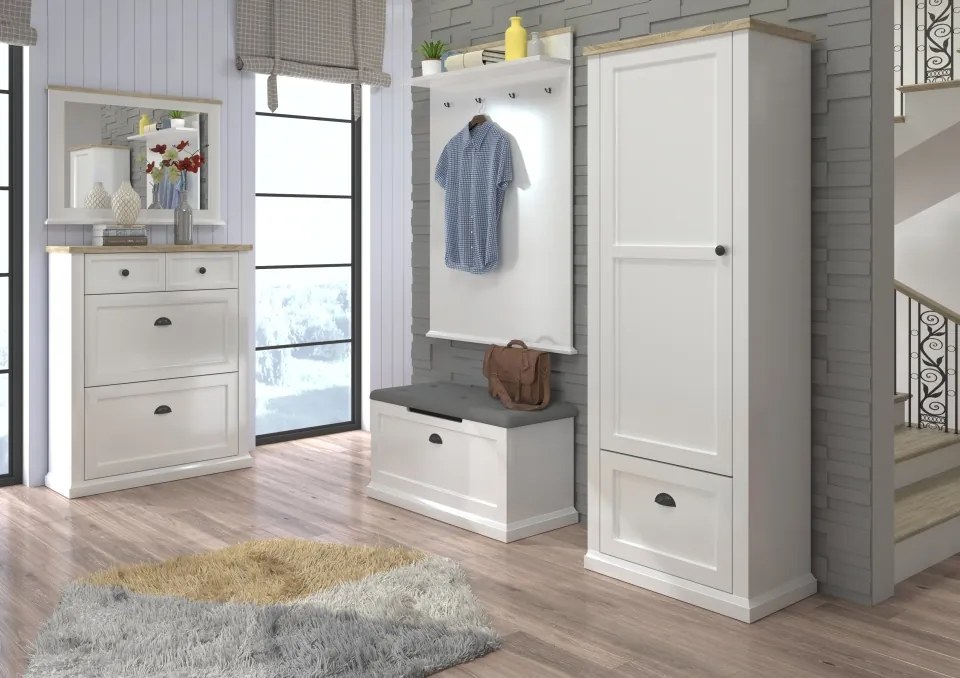 Panou cuier GALINEO 04 – 99x22x143.5 cm – Alb / Stejar natural