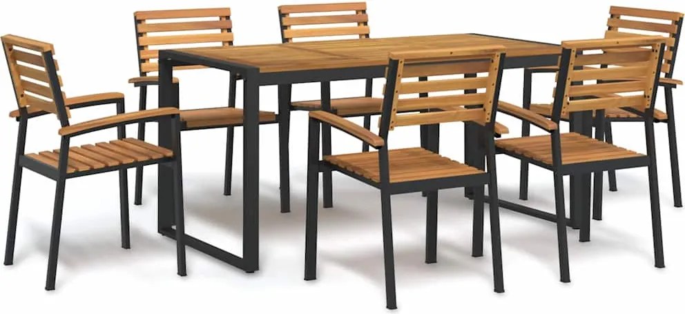 vidaXL Set mobilier de grădină, 7 piese, lemn masiv de acacia și metal